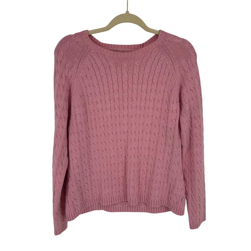 Vintage Tommy Hilfiger Sweater Womens XL Pink Cable Knit Cotton Preppy‎ Academia
